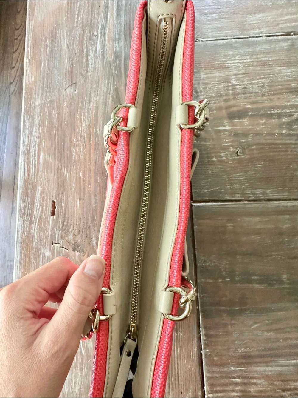 Kate Spade Veranda Place Straw Maryanne Shoulder Bag in Coral Pink & Cream